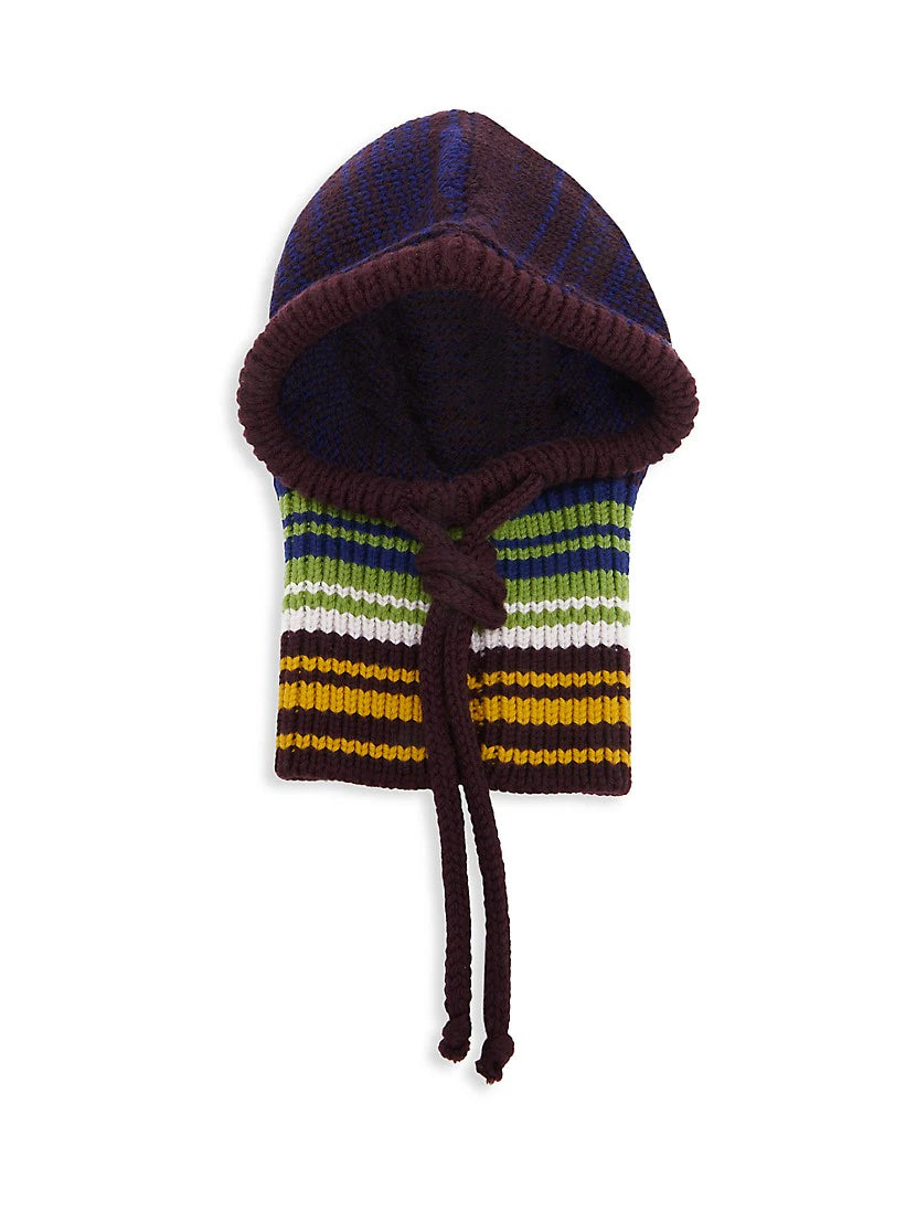 Striped Wool Balaclava in Grey/Green