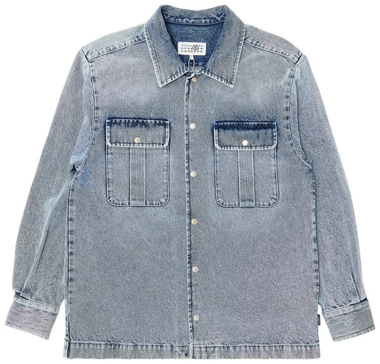 Denim Long-Sleeve Shirt in Medium Blue