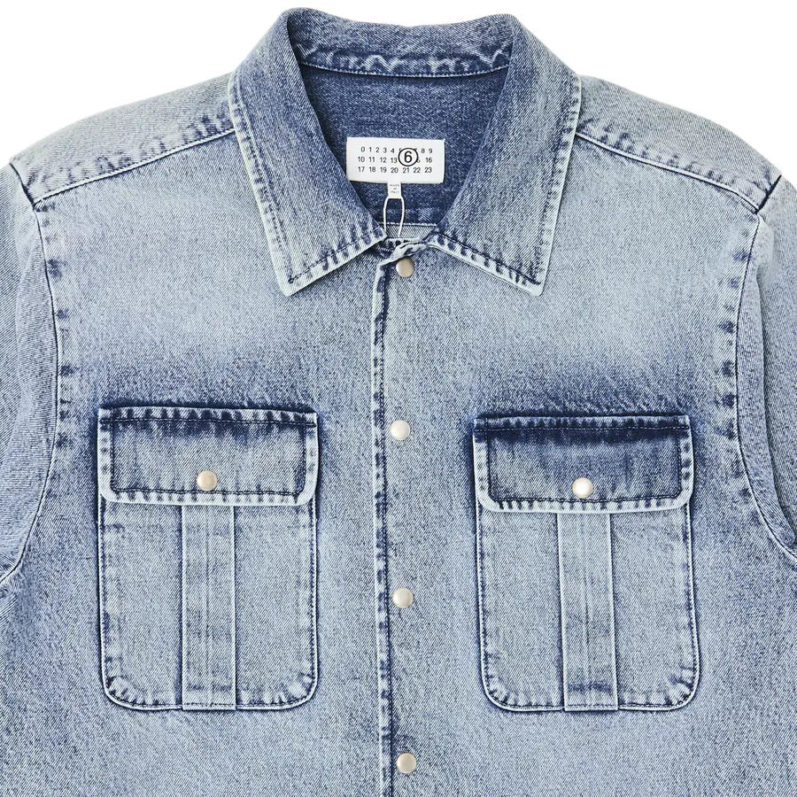 Denim Long-Sleeve Shirt in Medium Blue