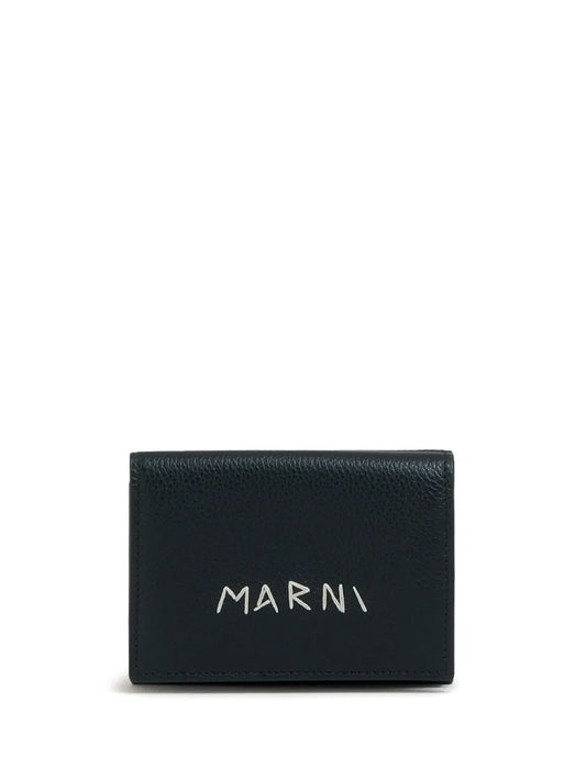 Logo-Embroidered Leather Wallet in Black
