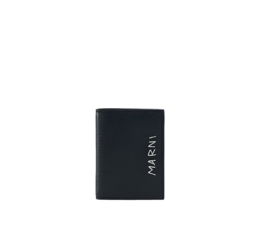 Leather Bifold Wallet with Marni Mending Embroidery in Black