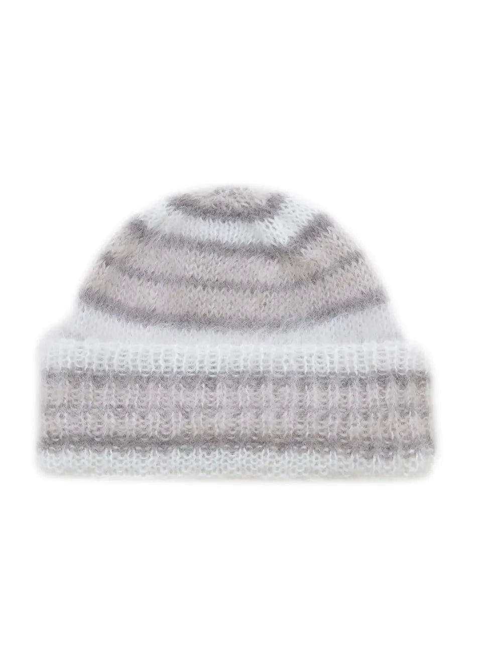 Brushed Mohair Beanie with Stripes in Lily White