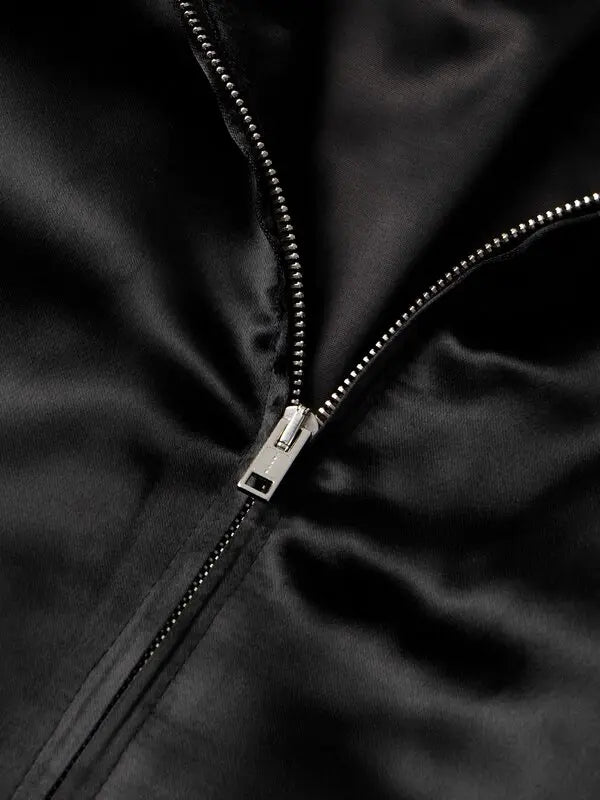 Logo-Embroidered Satin Bomber Jacket in Black