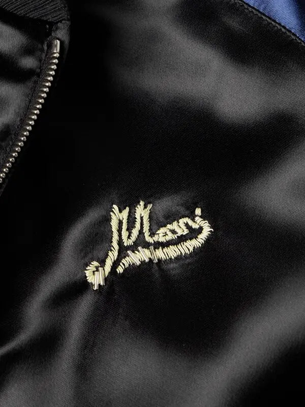 Logo-Embroidered Satin Bomber Jacket in Black