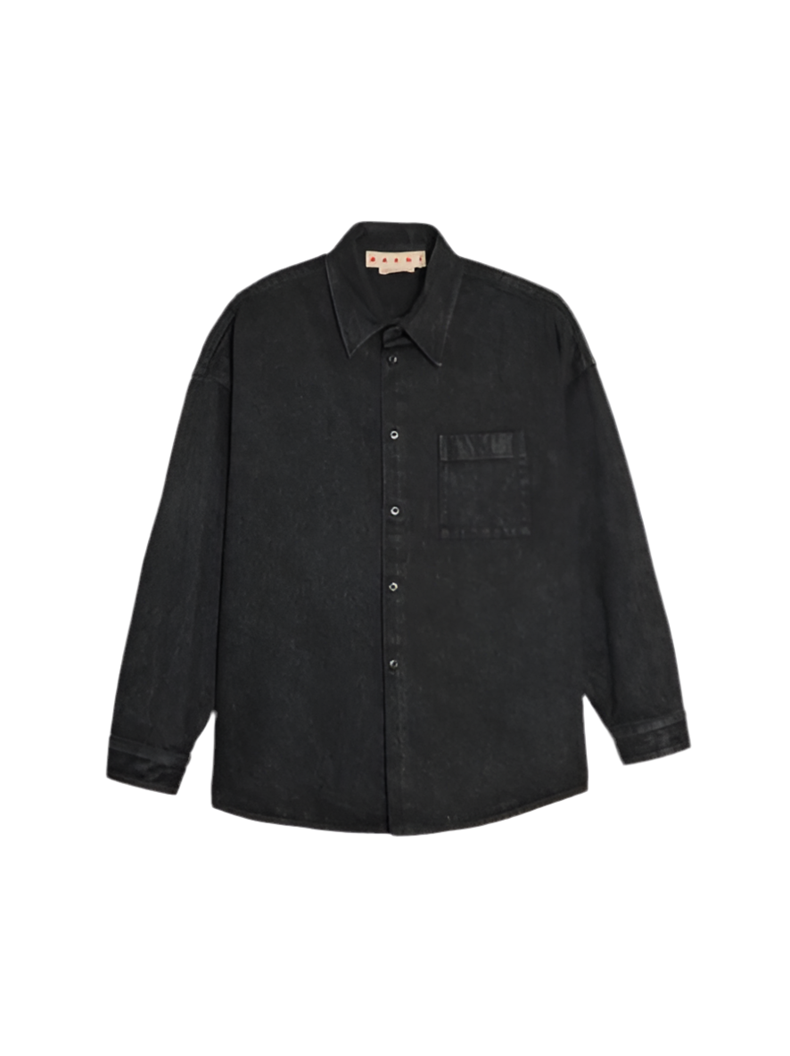 Marble Dyed Denim Shirt in Black