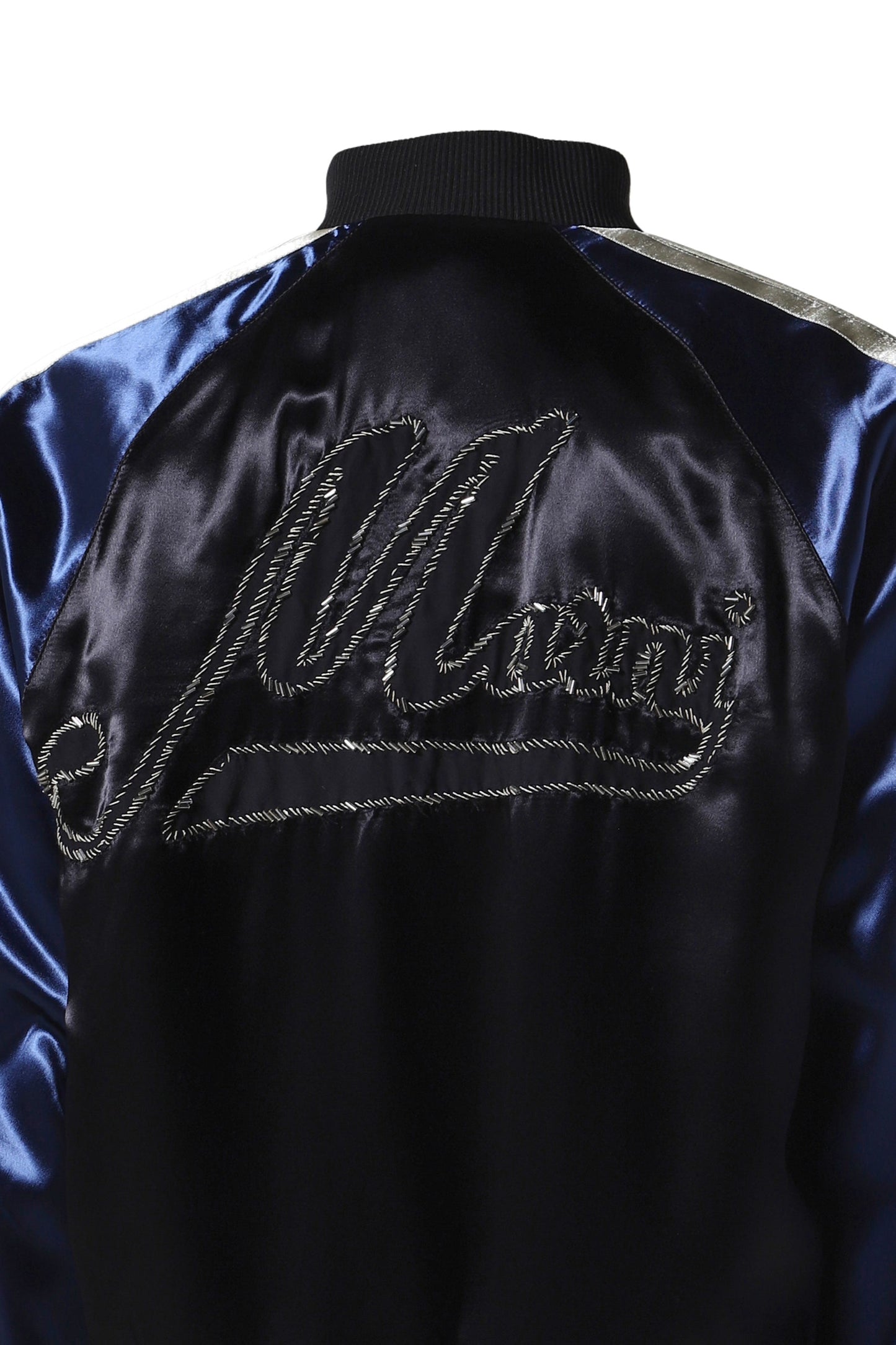 Logo-Embroidered Satin Bomber Jacket in Black