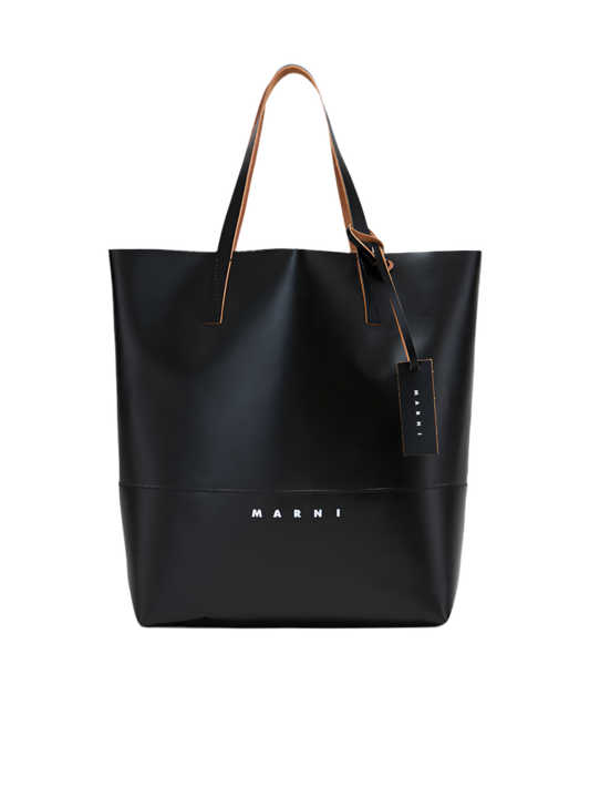 Open Shopper Tote Bag with Marni Tag in Black