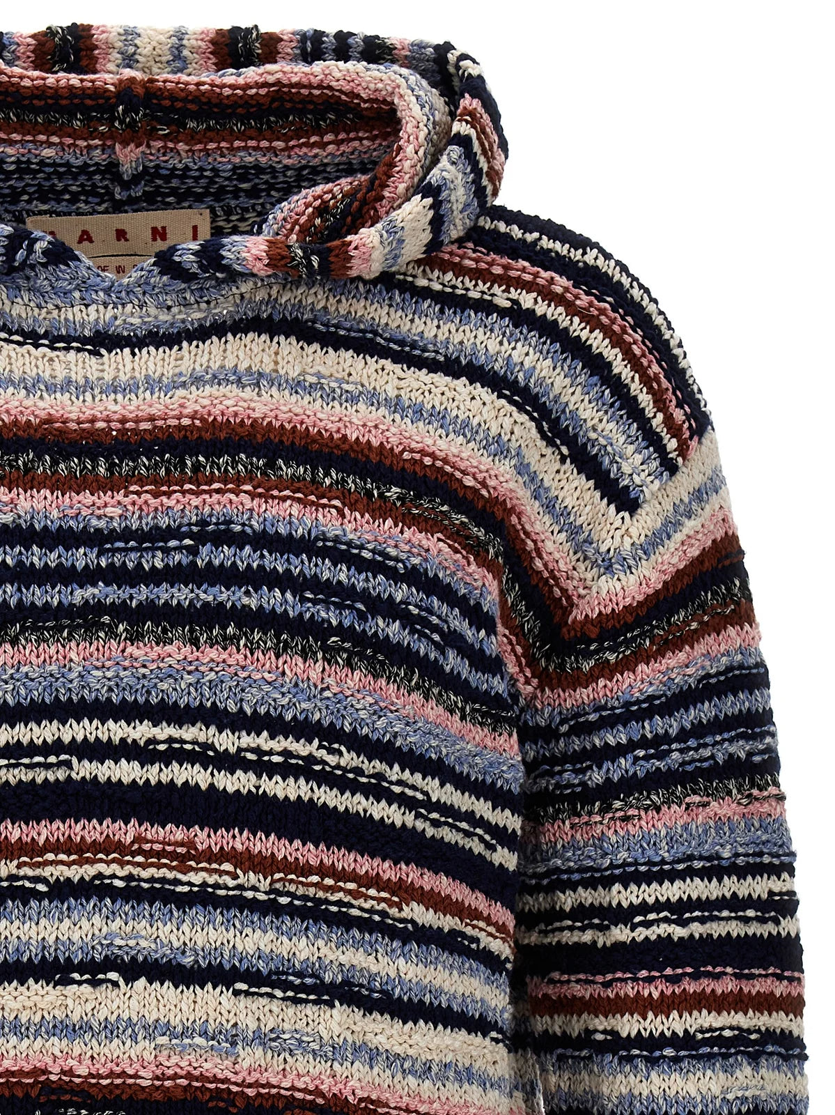 Striped Hooded Knitted Jumper in Opal