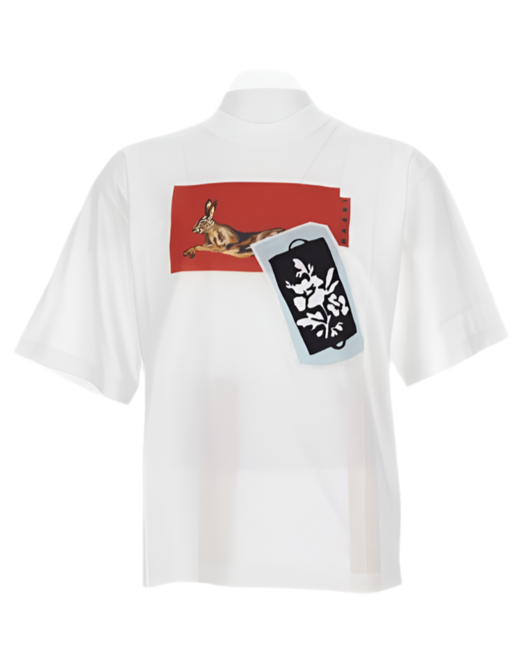 Patch T-Shirt with Rabbit Graphic