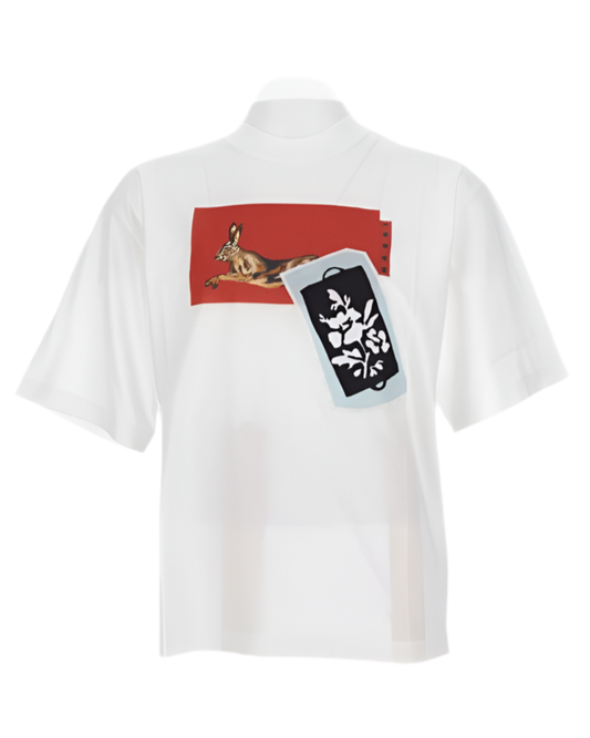 Patch T-Shirt with Rabbit Graphic