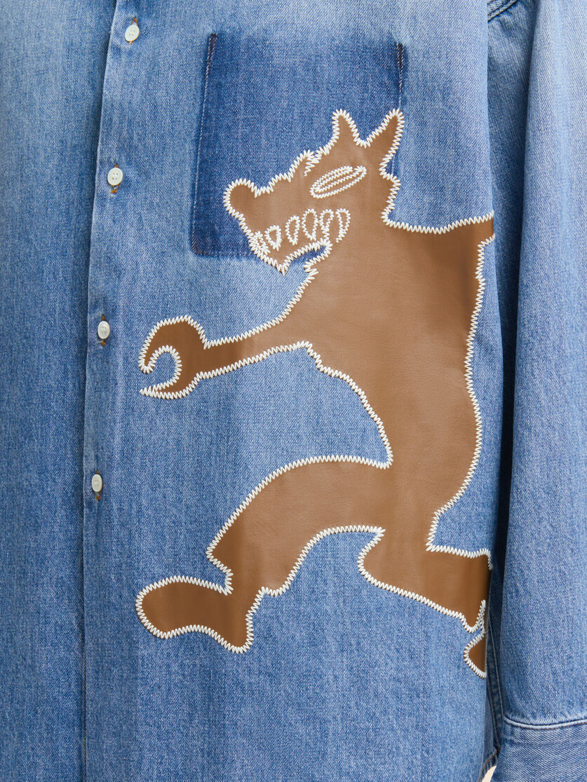 Denim Shirt with Wolf Patch in Blue