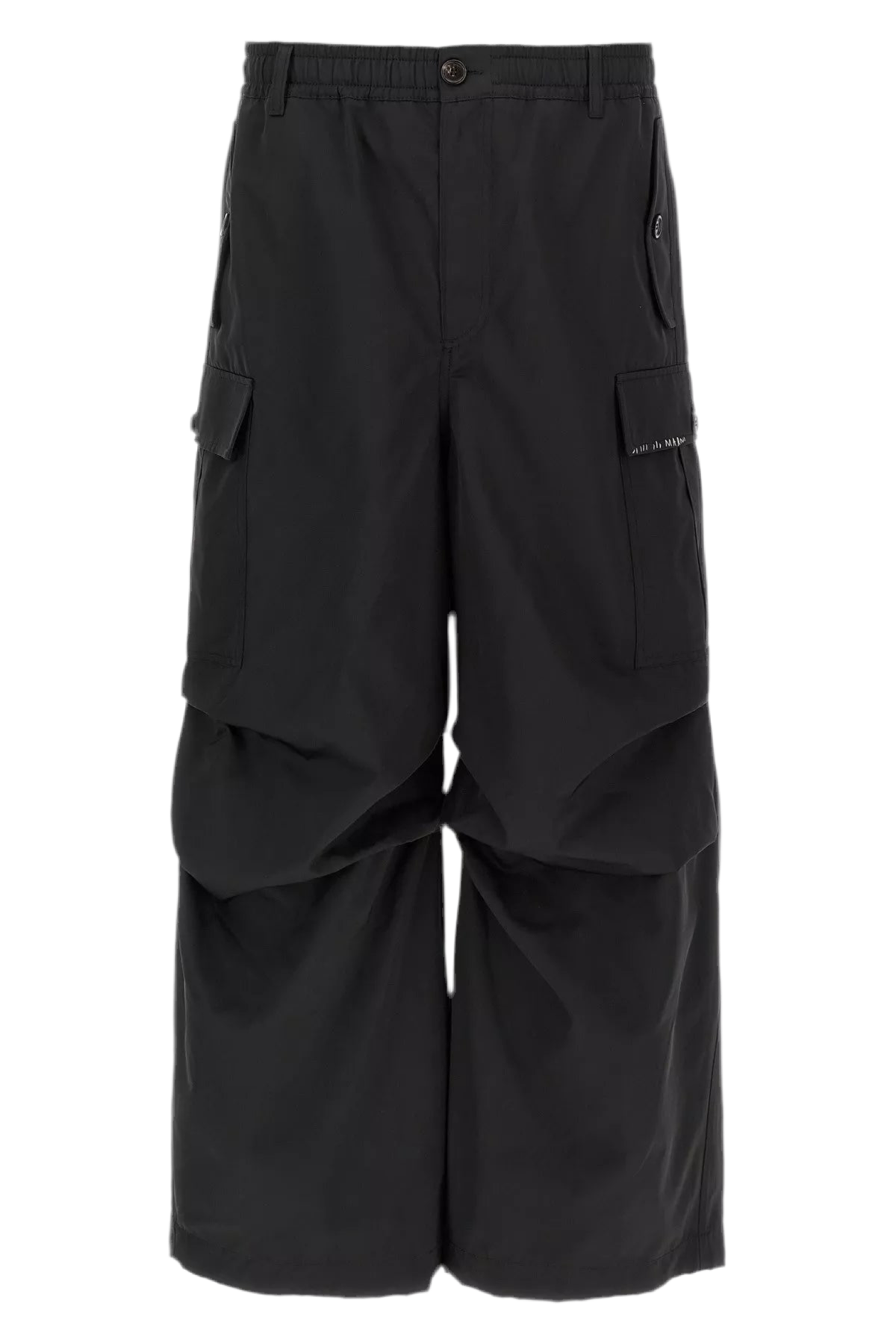 Water-Repellent Taffeta Wide-Leg Cargo Pants in Black