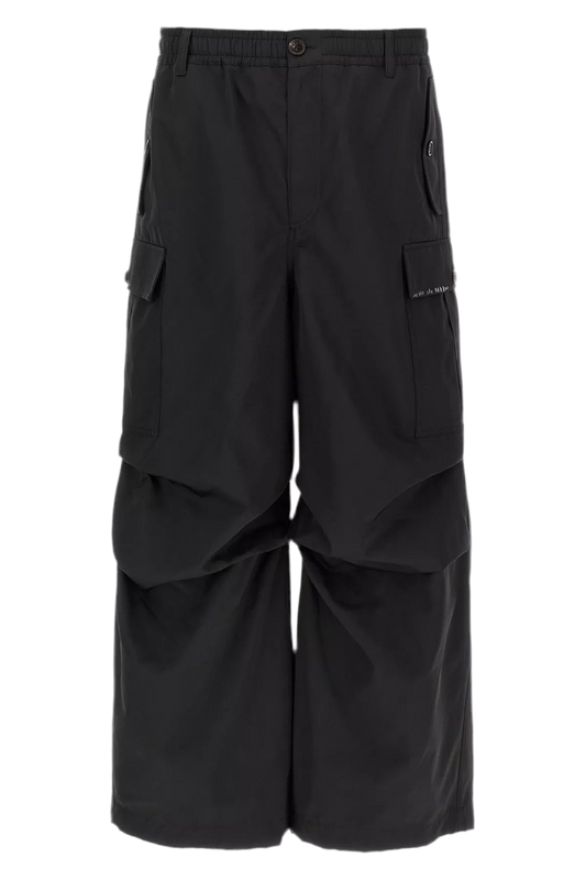 Water-Repellent Taffeta Wide-Leg Cargo Pants in Black