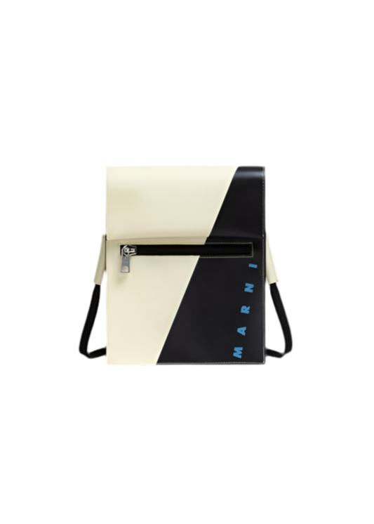 Tribeca Pouch with Shoelace Strap in Black/White