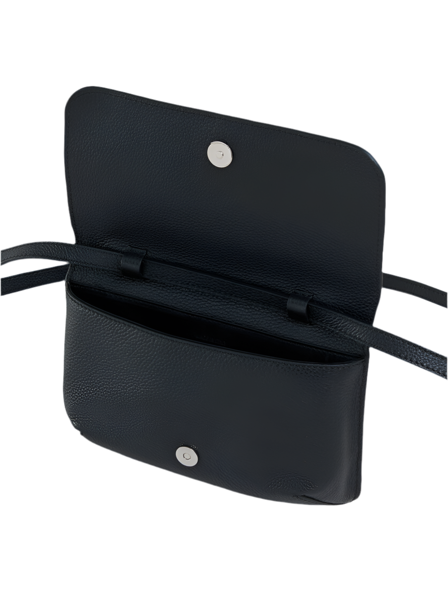 Leather Shoulder Bag with Marni Mending Embroidery in Black