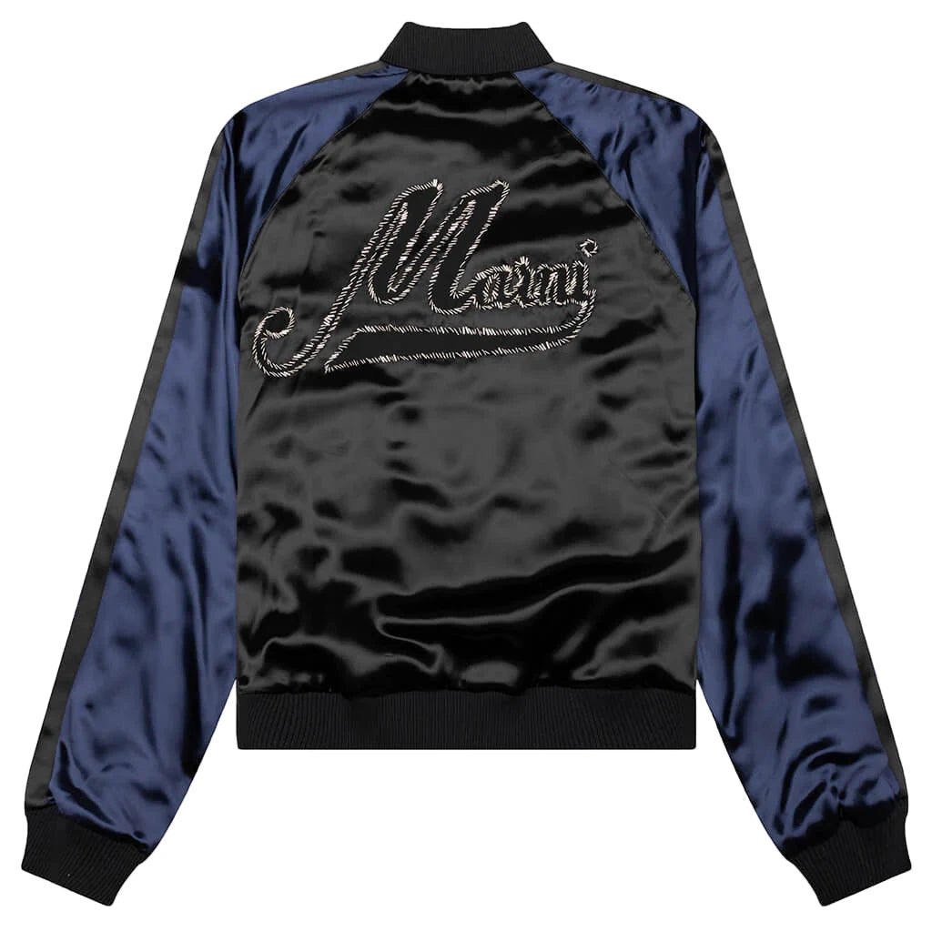 Logo-Embroidered Satin Bomber Jacket in Black