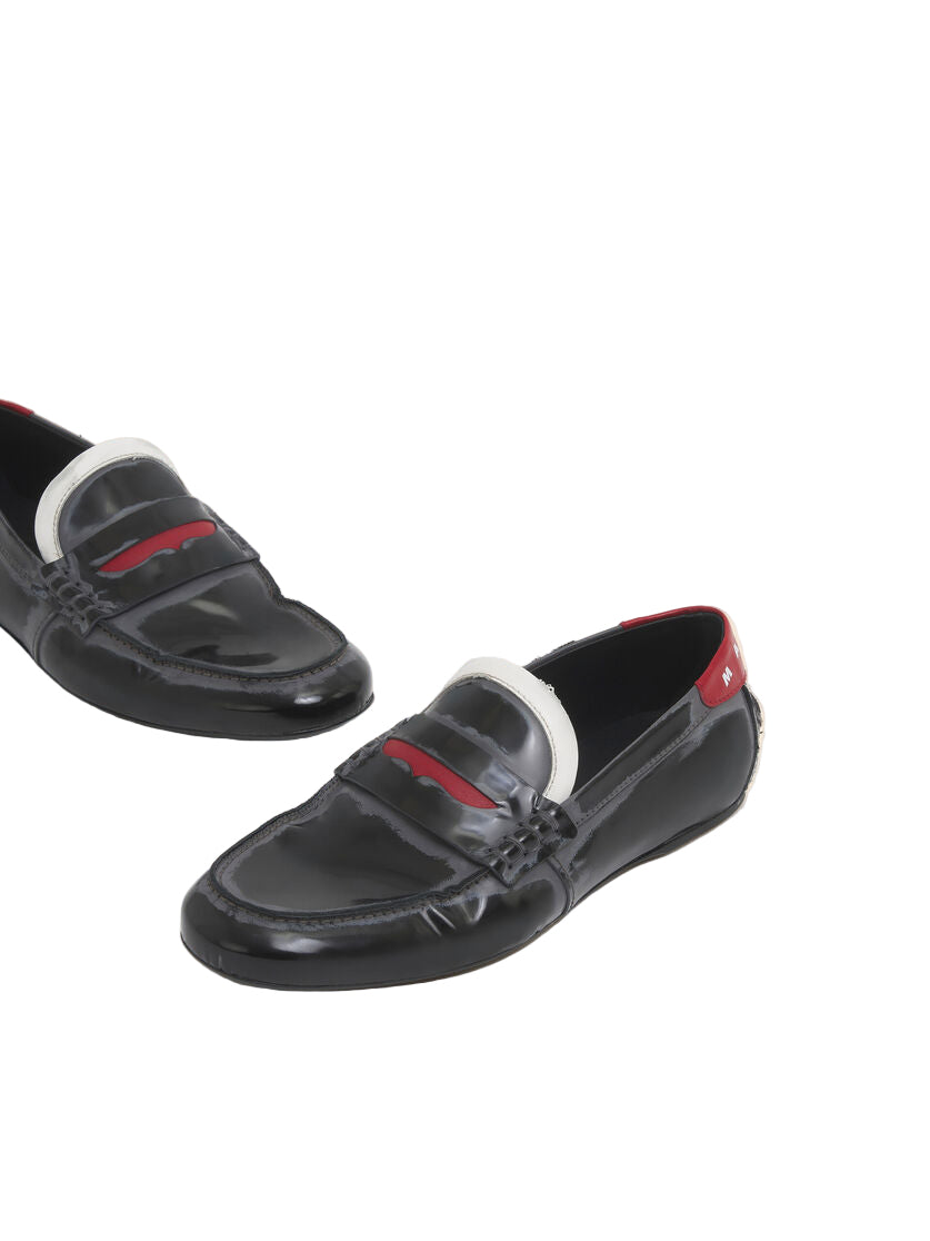 Leather Moccasin with Logo Tab in Black
