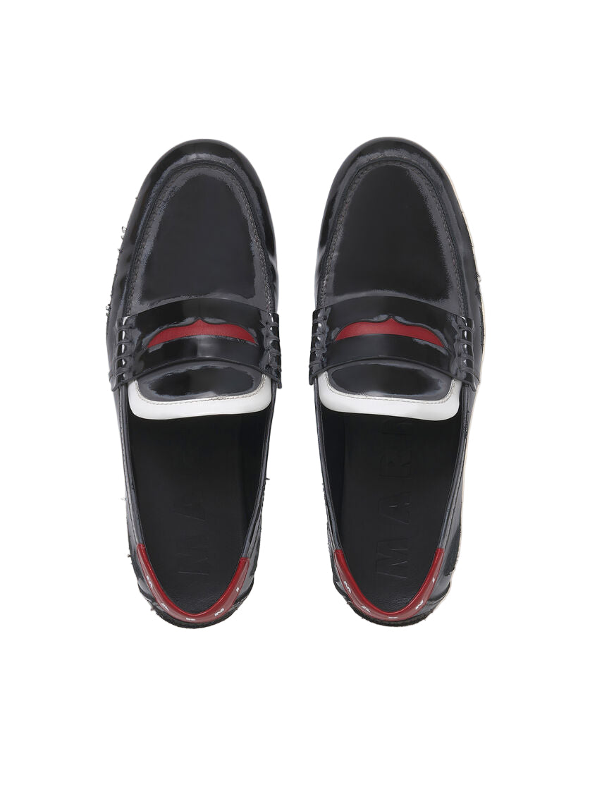 Leather Moccasin with Logo Tab in Black