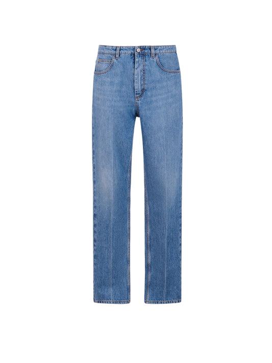 Straight Leg Denim Trousers in Blue