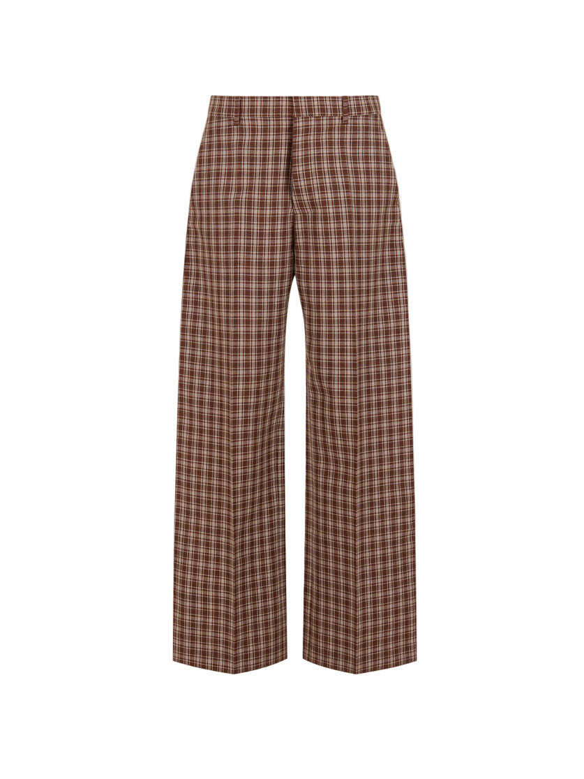 Wool Trousers with Checked Pattern in Brown