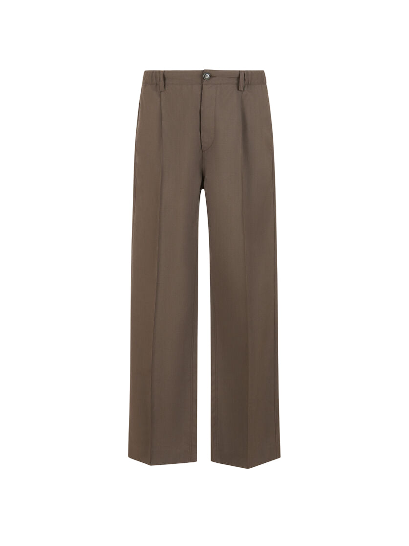 Wool Trousers with Elasticated Waistband in Truffle Brown