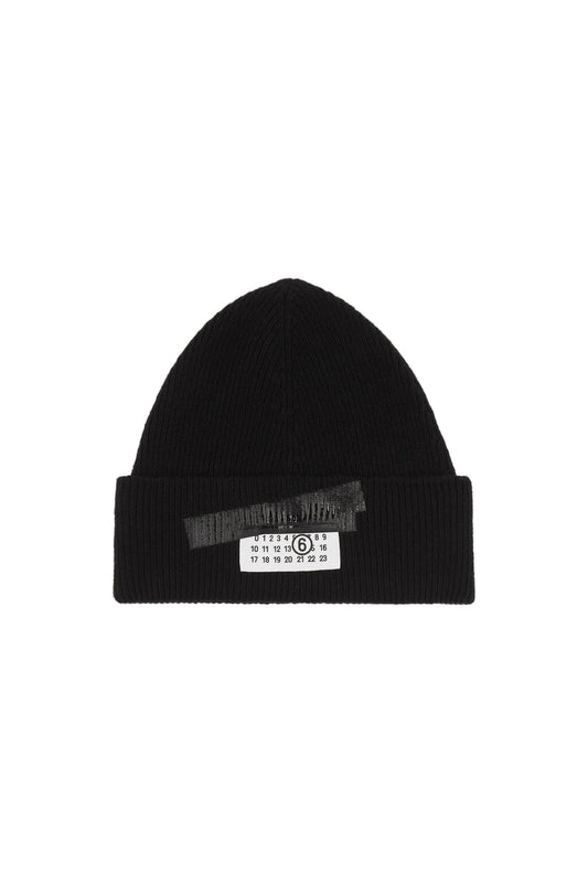 Tape Wool Blend Beanie in Black