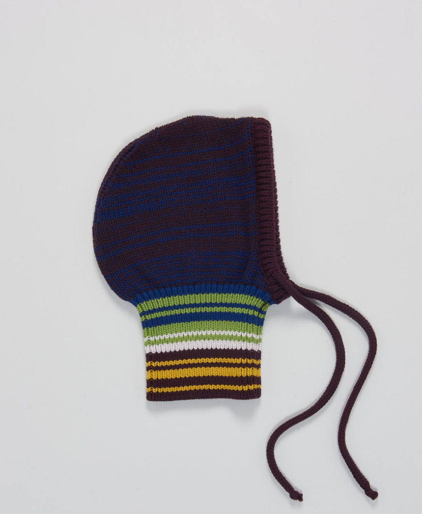 Striped Wool Balaclava in Grey/Green