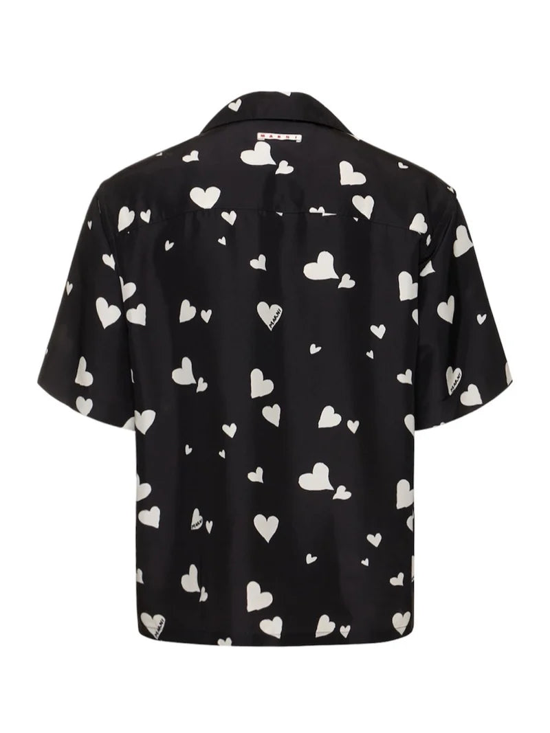 Heart Silk Shirt in Black