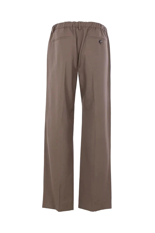 Wool Trousers with Elasticated Waistband in Truffle Brown