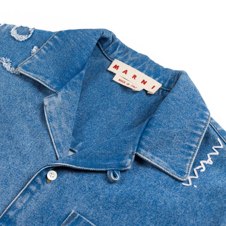 Bowling Shirt with Dilies Patch in Light Blue