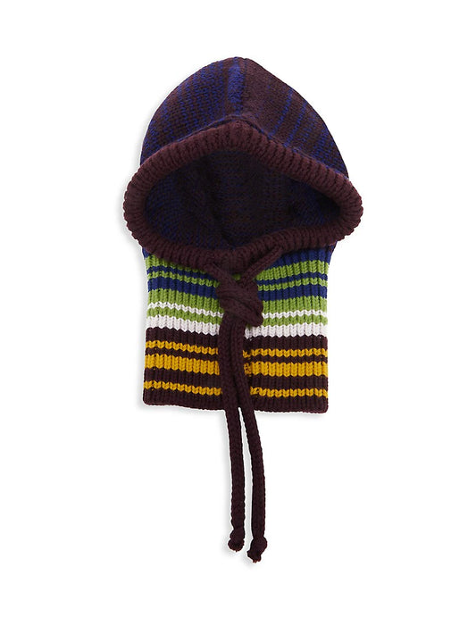 Striped Wool Balaclava in Grey/Green