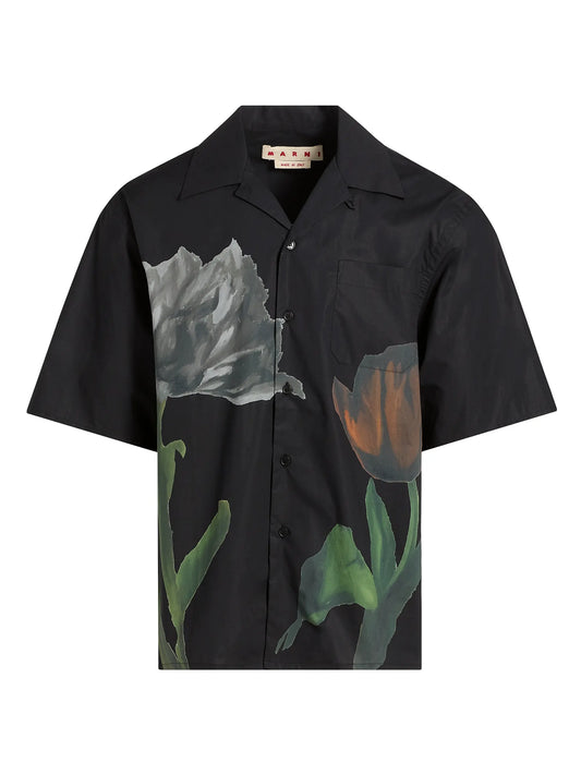 Tulip Cotton-Poplin Bowling Shirt in Black