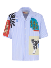 Load image into Gallery viewer, Striped Poplin Bowling Shirt in Light Blue
