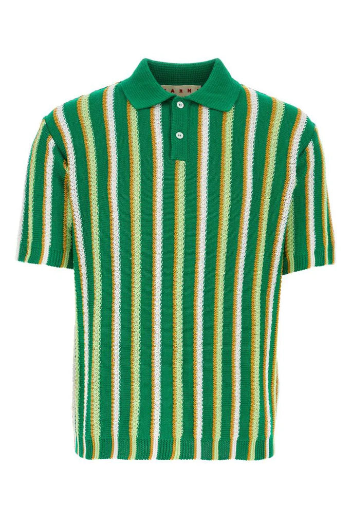 Striped Crochet Polo in Sea Green