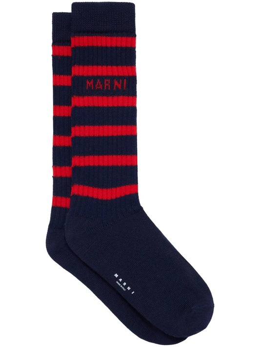 Striped Ribbed Socks in Navy/Red