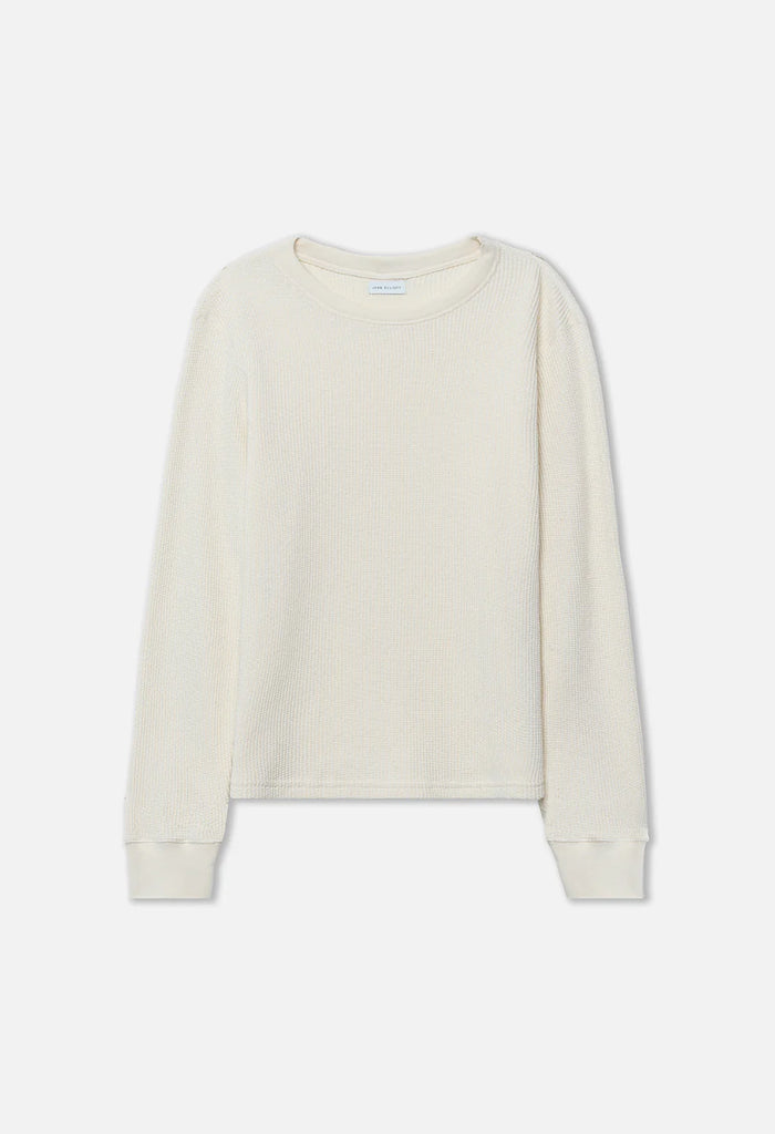 Wool Waffle Knit Crew in Ivory