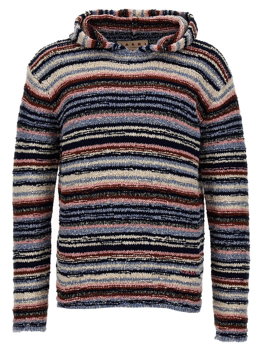 Striped Hooded Knitted Jumper in Opal
