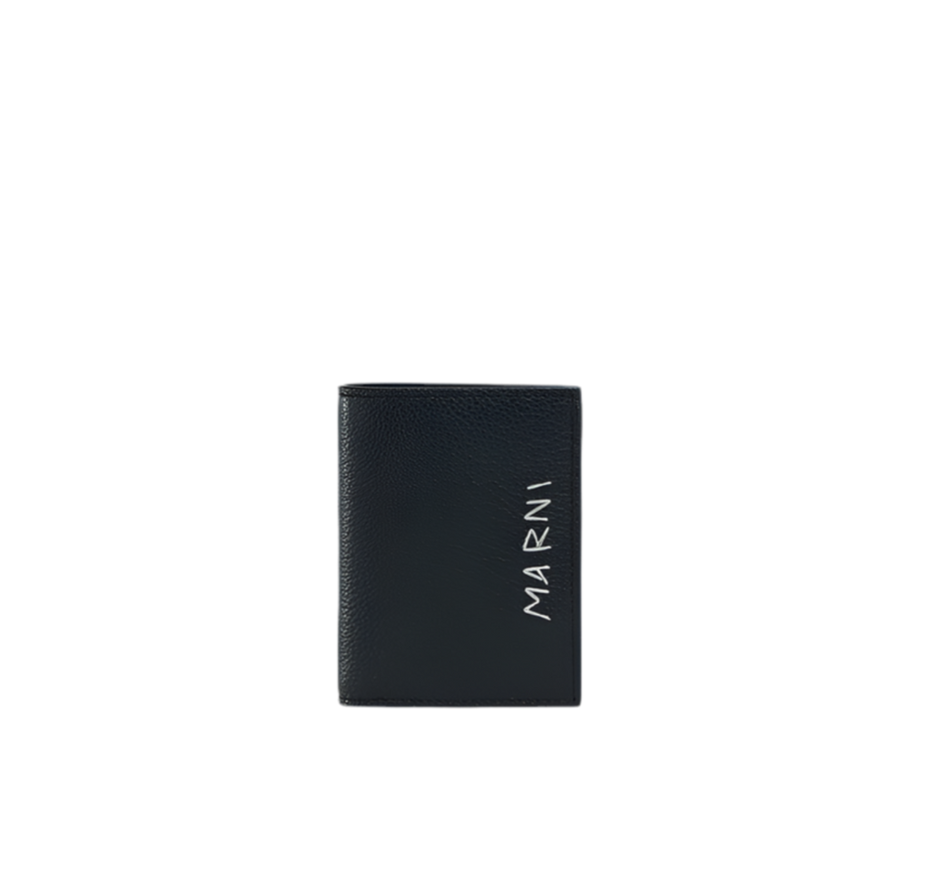 Leather Bifold Wallet with Marni Mending Embroidery in Black