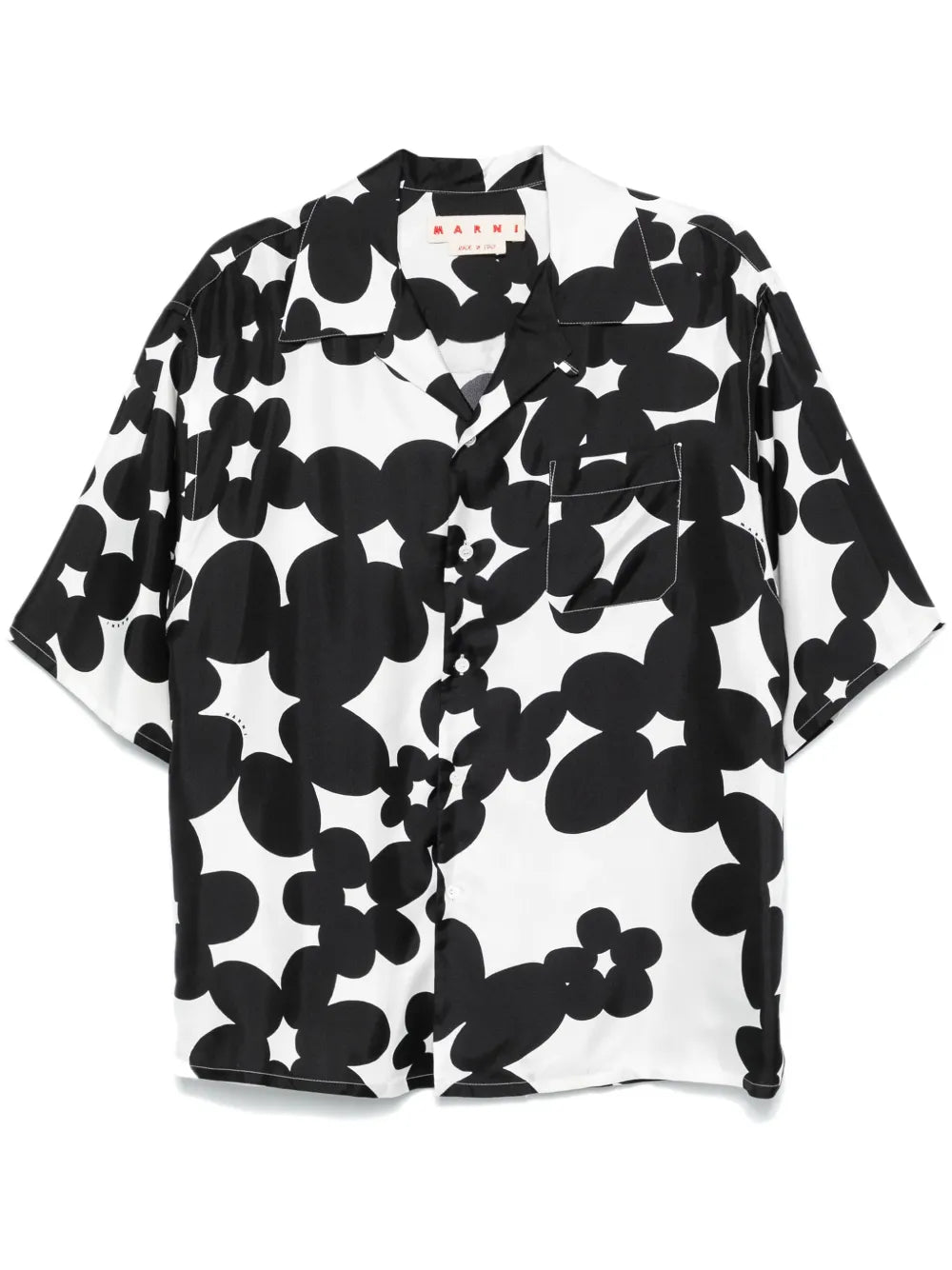Short-Sleeved Shirt with Dillies Print in Black/White