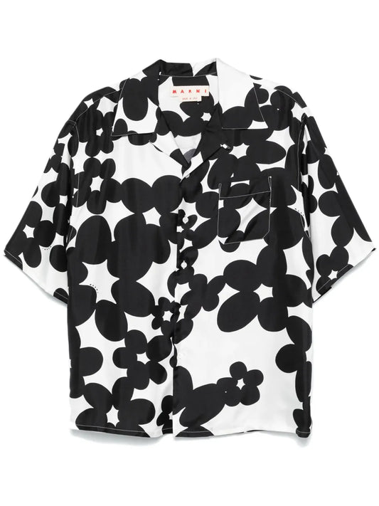 Short-Sleeved Shirt with Dillies Print in Black/White