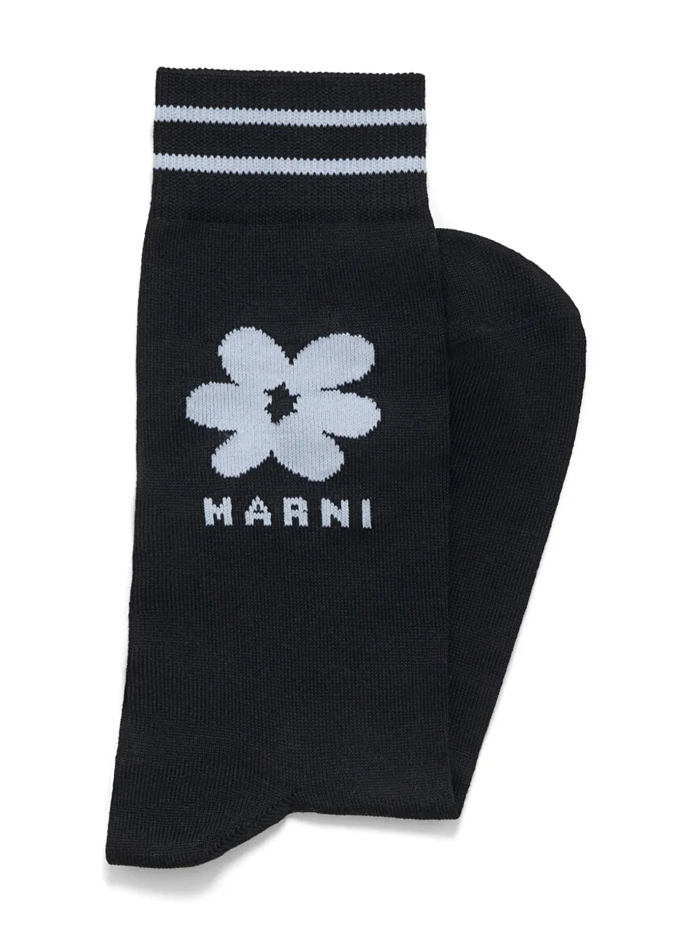 Cotton Socks with Jacquard Flower Detail in Black/Light Blue