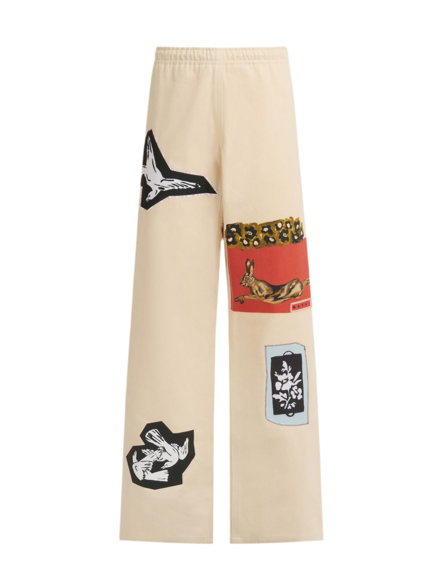 Denim Patch Graphic Pants in Cream