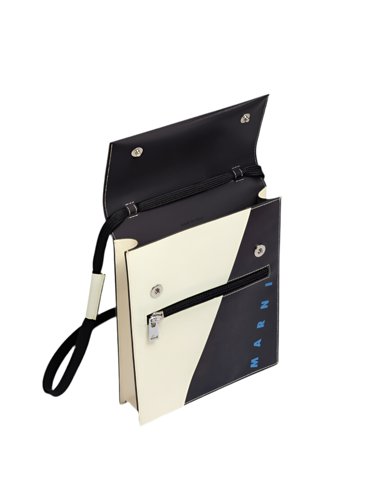 Tribeca Pouch with Shoelace Strap in Black/White