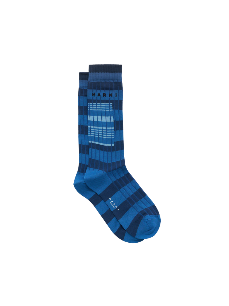 Ribbed Cotton Socks in Blue