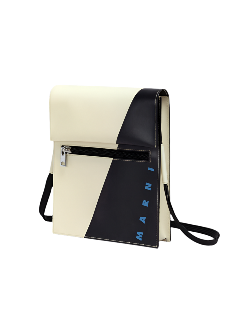 Tribeca Pouch with Shoelace Strap in Black/White