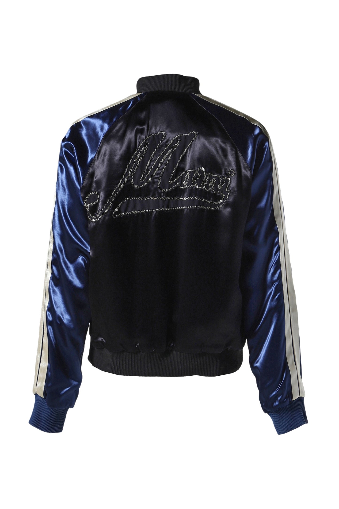 Logo-Embroidered Satin Bomber Jacket in Black