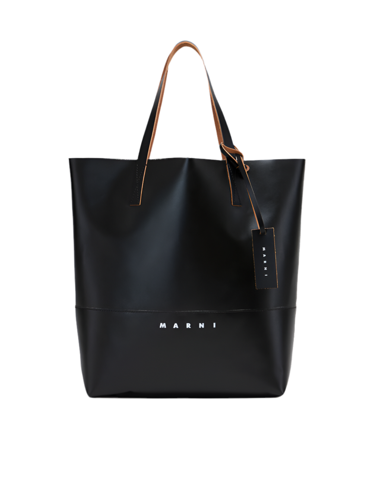 Open Shopper Tote Bag with Marni Tag in Black