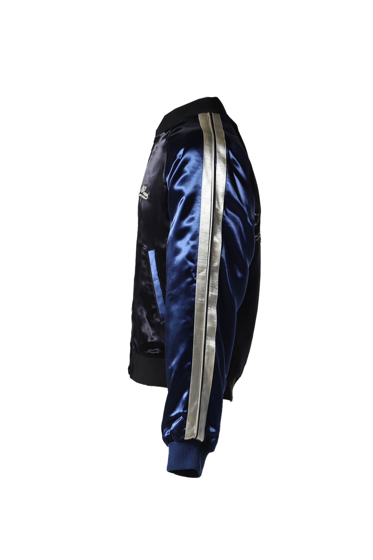 Logo-Embroidered Satin Bomber Jacket in Black