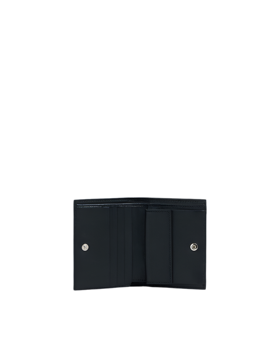 Leather Bifold Wallet with Marni Mending Embroidery in Black