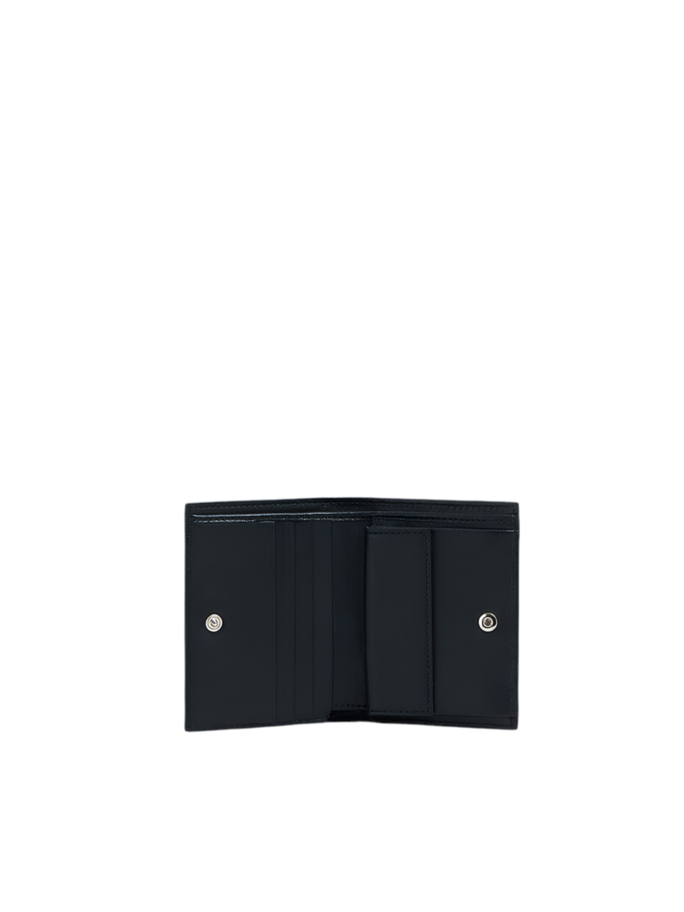 Leather Bifold Wallet with Marni Mending Embroidery in Black